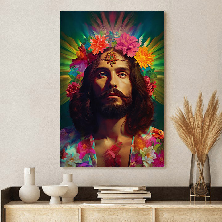 Jesus Christ And Flower 1 - Canvas Picture - Jesus Christ Canvas - Christian Wall Art