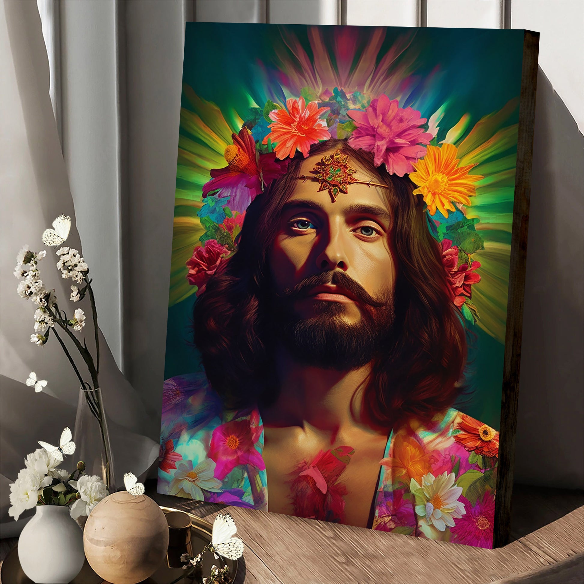 Jesus Christ And Flower 1 - Canvas Picture - Jesus Christ Canvas - Christian Wall Art