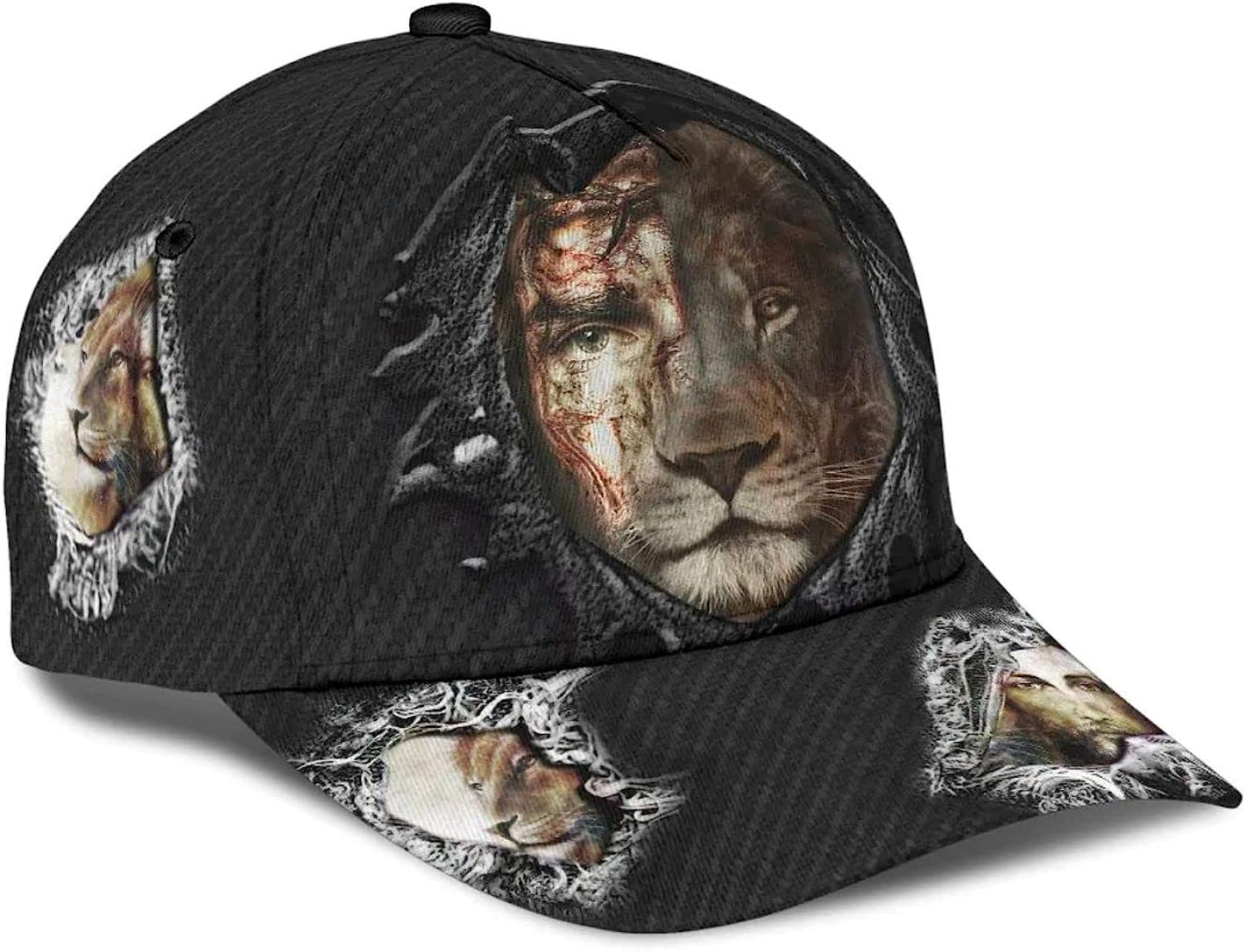 Jesus Christ And Lion Half Face Baseball Cap - Christian Hats for Men and Women