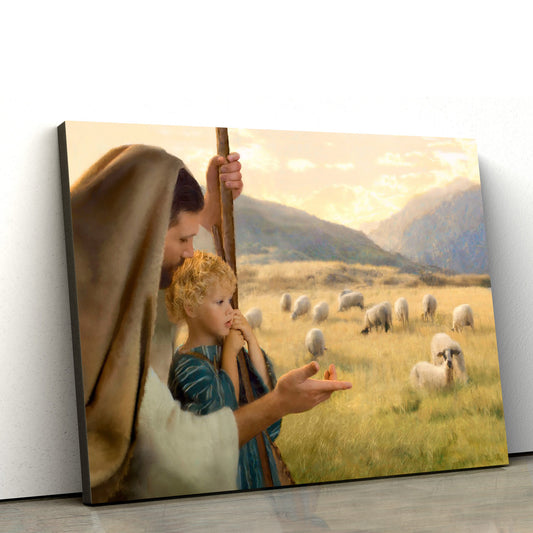 Jesus Christ And Sheep - Jesus Canvas Wall Art - Christian Wall Art