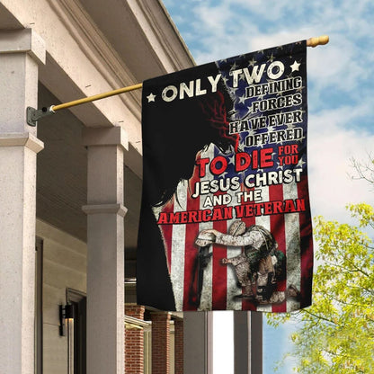 Jesus Christ And The American Veteran House Flags - Christian Garden Flags - Outdoor Christian Flag