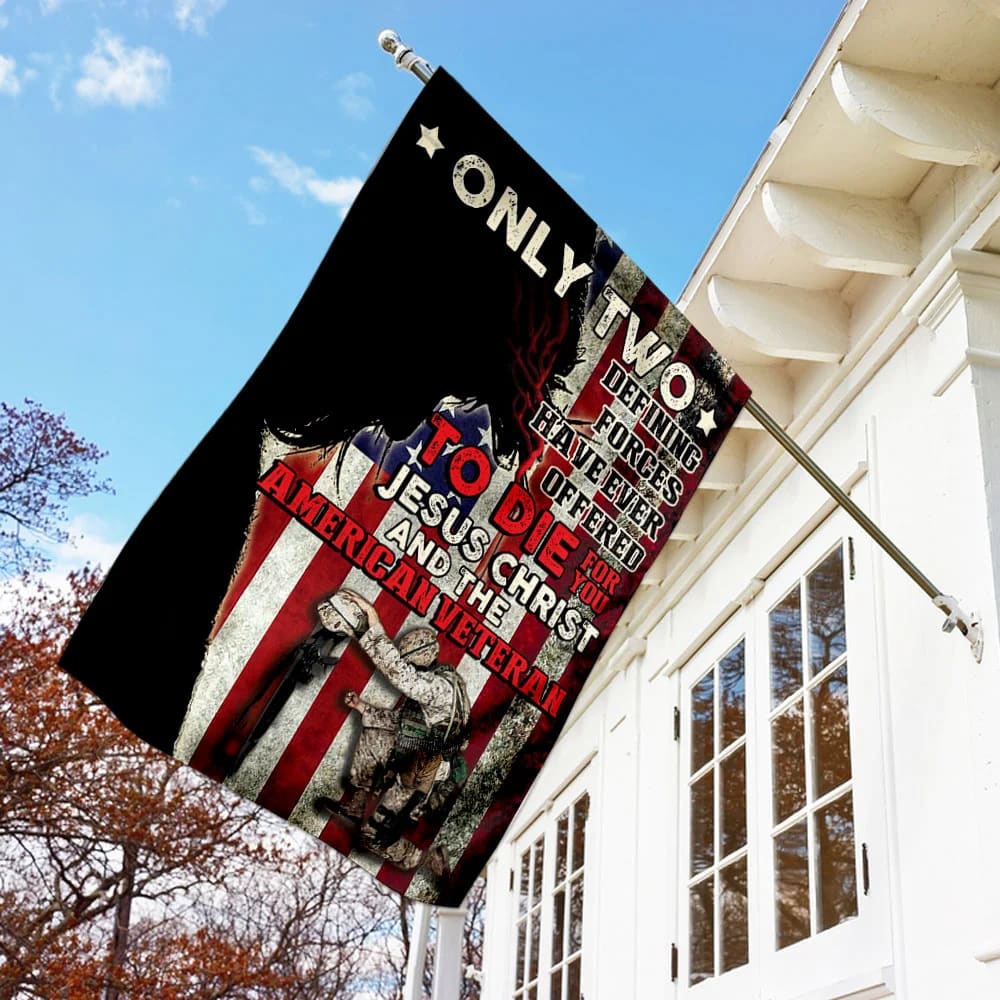 Jesus Christ And The American Veteran House Flags - Christian Garden Flags - Outdoor Christian Flag