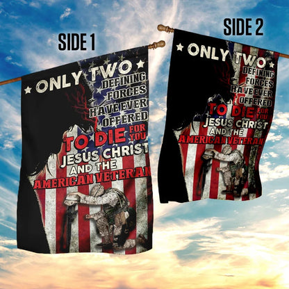 Jesus Christ And The American Veteran House Flags - Christian Garden Flags - Outdoor Christian Flag