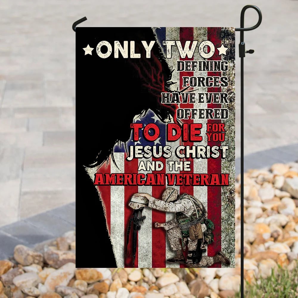 Jesus Christ And The American Veteran House Flags - Christian Garden Flags - Outdoor Christian Flag