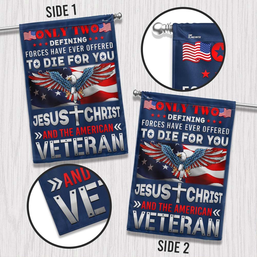 Jesus Christ And The American Veteran Patriotic American Eagle Flag - Outdoor House Flags - Decorative Flags