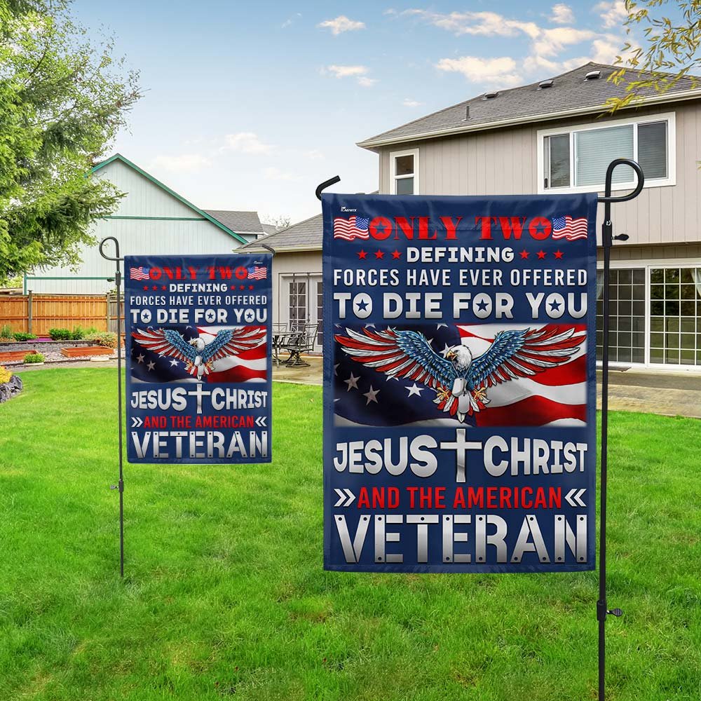 Jesus Christ And The American Veteran Patriotic American Eagle Flag - Outdoor House Flags - Decorative Flags