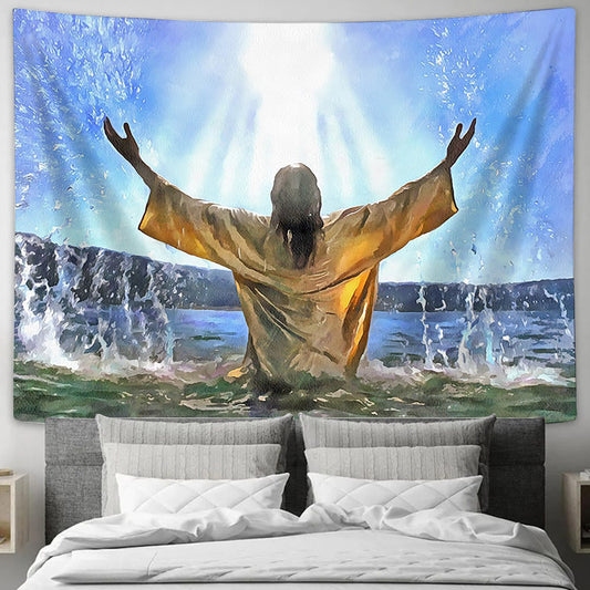 Jesus Christ Baptism Painting Tapestry - Jesus Portrait Picture - Religious Gift - Christian Tapestry