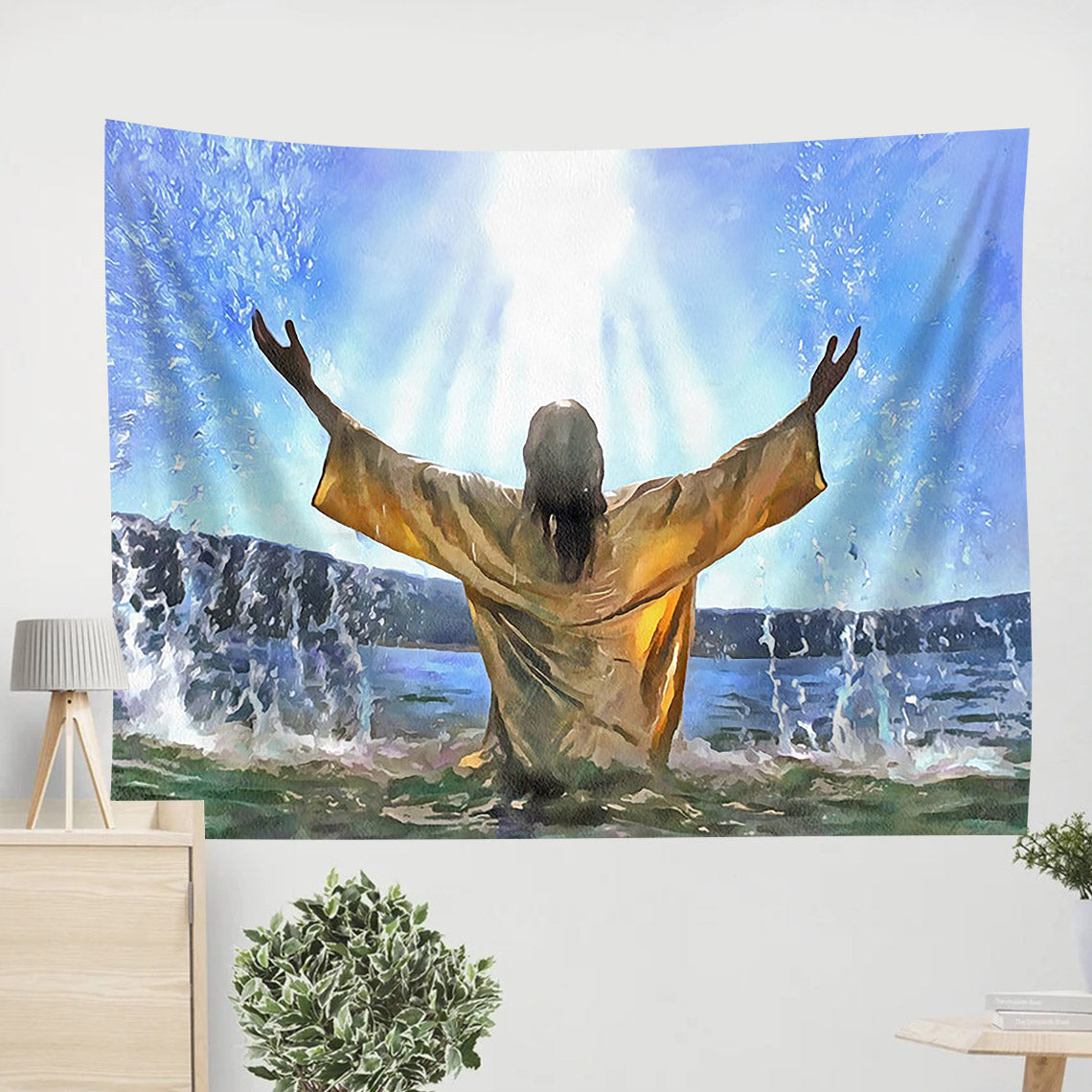 Jesus Christ Baptism Painting Tapestry - Jesus Portrait Picture - Religious Gift - Christian Tapestry
