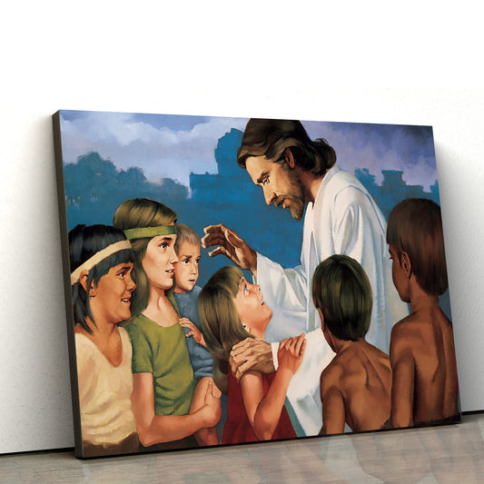 Jesus Christ Blessing Children Nephite Canvas Wall Art - Easter Wall Art - Christian Canvas Wall Art