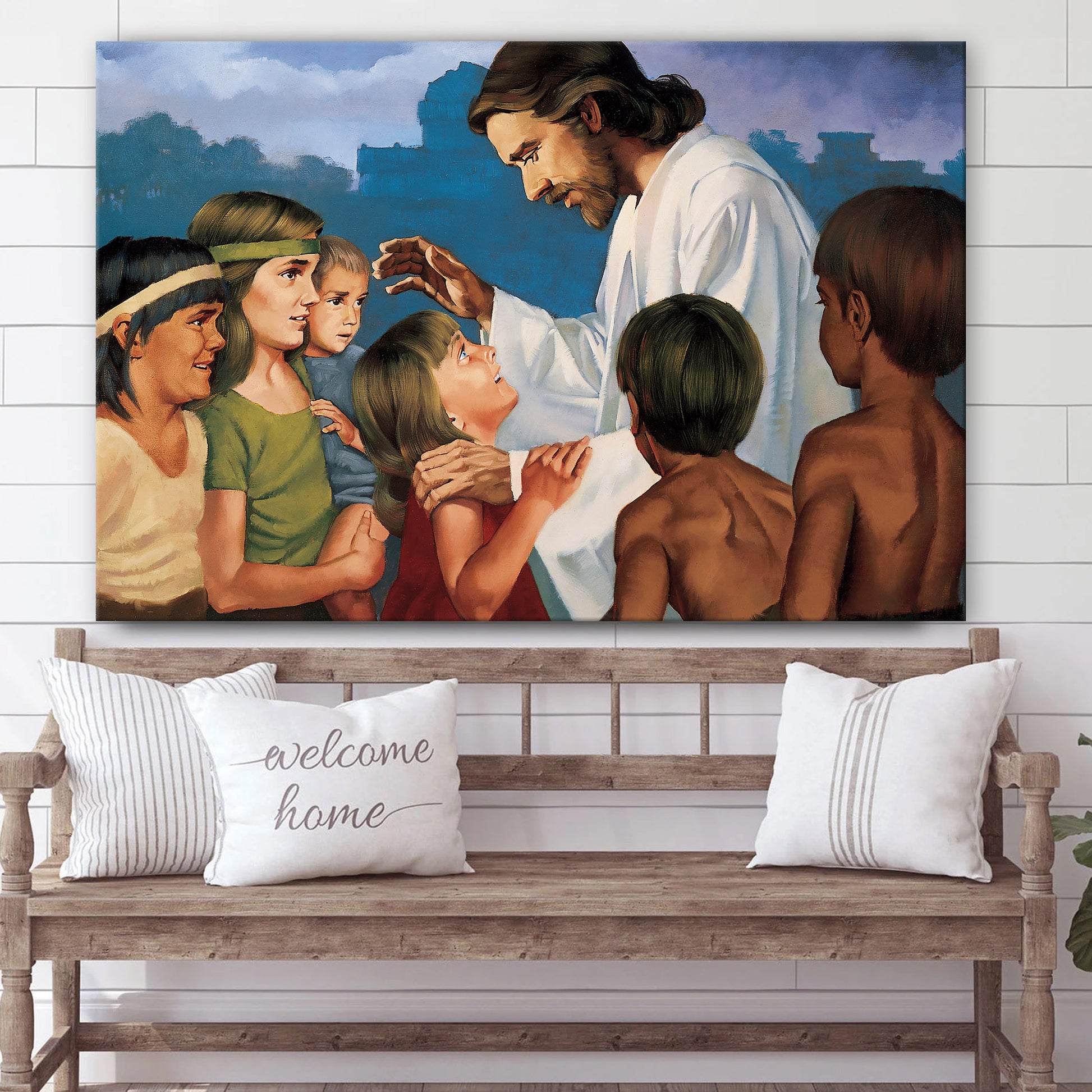 Jesus Christ Blessing Children Nephite Canvas Wall Art - Easter Wall Art - Christian Canvas Wall Art