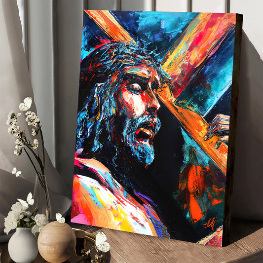 Jesus Christ Carrying Cross Canvas Pictures - Jesus Canvas Painting - Christian Canvas Prints