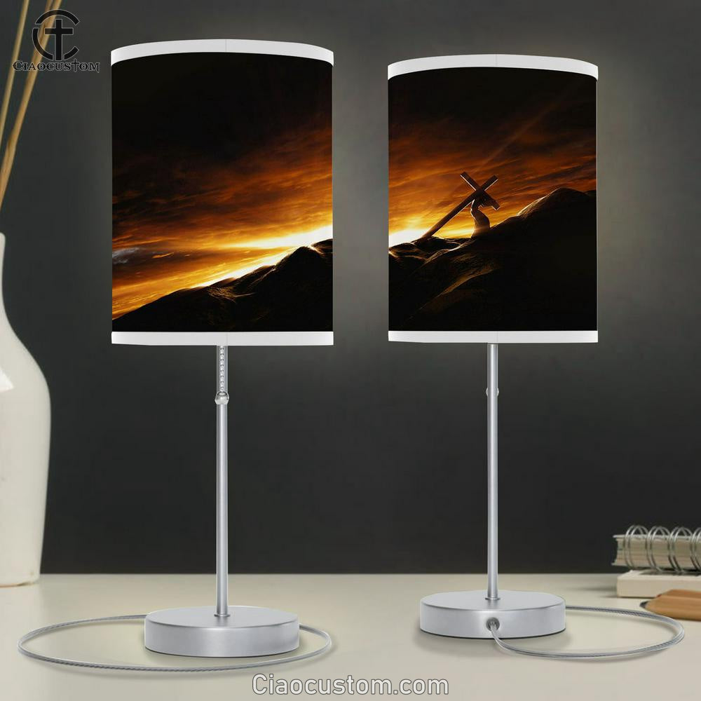 Jesus Christ Carrying Cross Suffering Table Lamp Pictures - Faith Art - Christian Table Lamp For Bedroom Decor