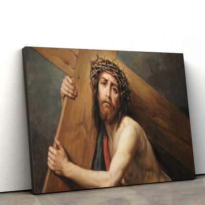 Jesus Christ Carrying The Cross - Jesus Canvas Wall Art - Christian Wall Art