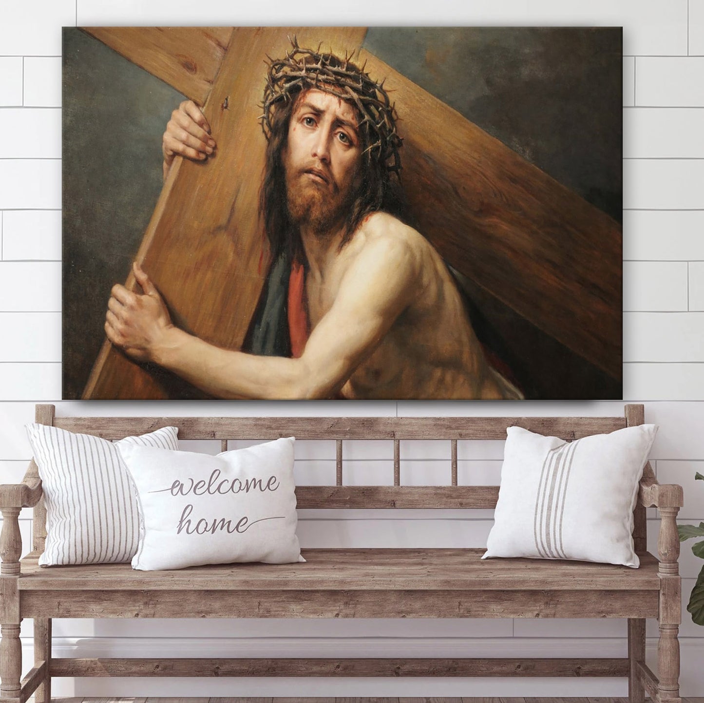 Jesus Christ Carrying The Cross - Jesus Canvas Wall Art - Christian Wall Art