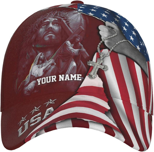 Jesus Christ Carrying The Cross Custom Name All Over Print Baseball Cap - Christian Hats For Men Women