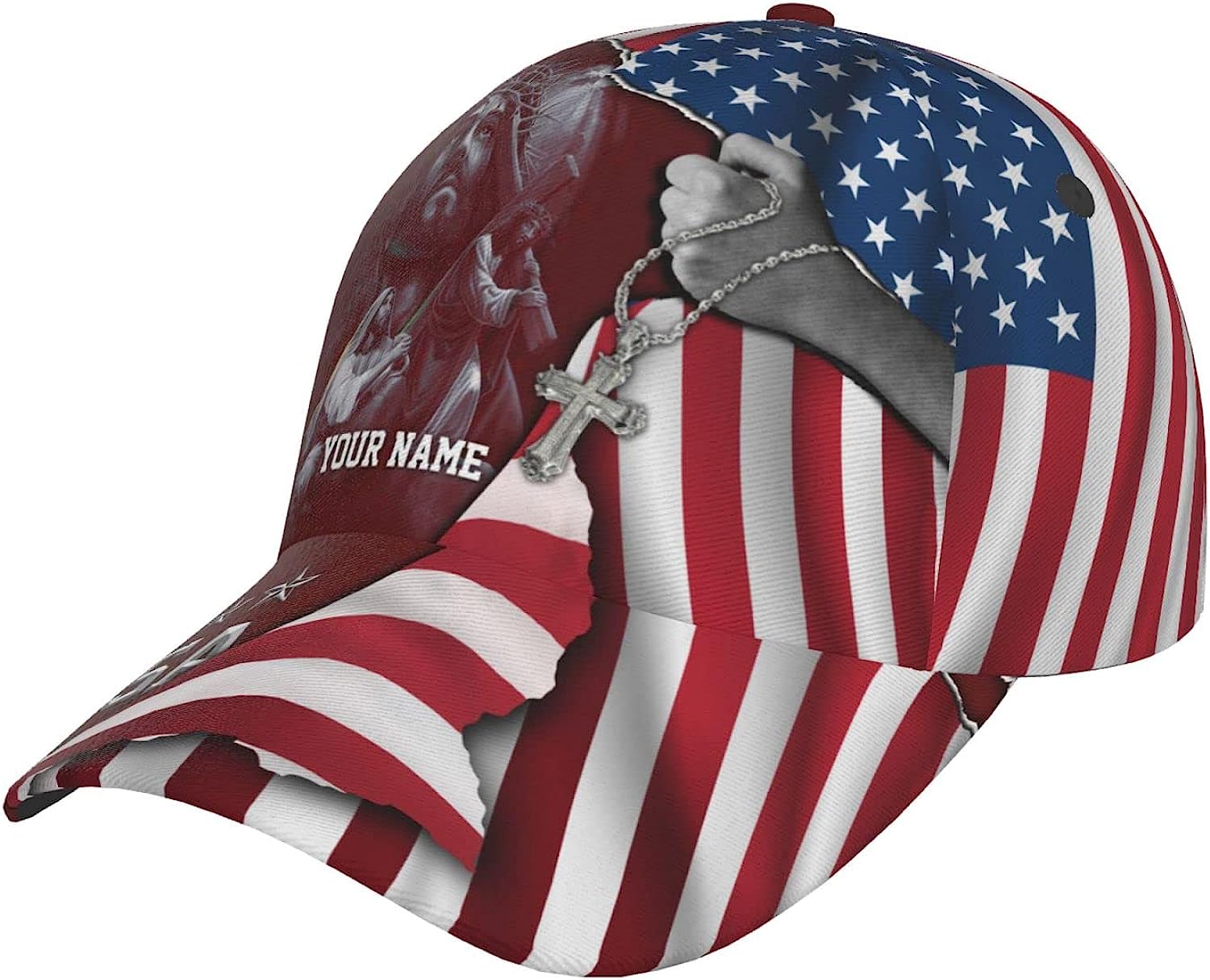 Jesus Christ Carrying The Cross Custom Name All Over Print Baseball Cap - Christian Hats For Men Women