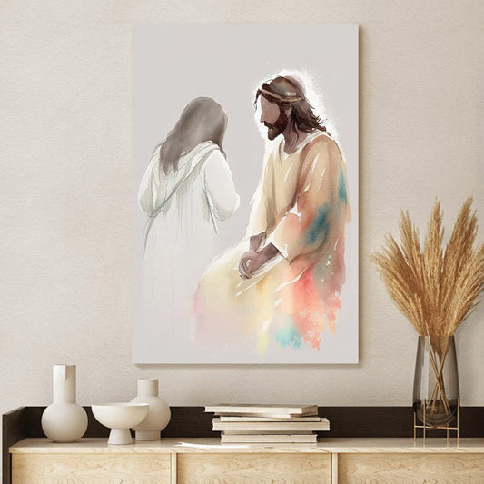 Jesus Christ Christian Gift Watercolor Woman Confessing - Canvas Pictures - Jesus Canvas Art - Christian Wall Art