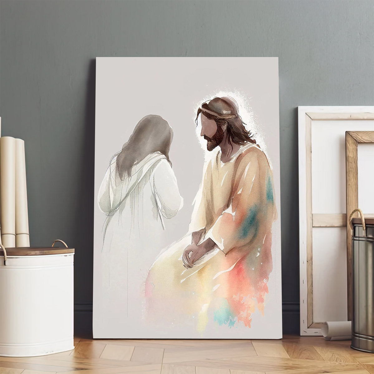 Jesus Christ Christian Gift Watercolor Woman Confessing - Canvas Pictures - Jesus Canvas Art - Christian Wall Art