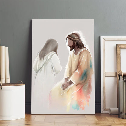 Jesus Christ Christian Gift Watercolor Woman Confessing - Canvas Pictures - Jesus Canvas Art - Christian Wall Art