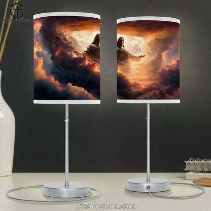 Jesus Christ Close Up Portrait Sunset Sky Table Lamp Pictures - Faith Art - Christian Table Lamp For Bedroom Decor