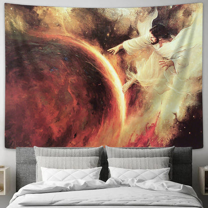 Jesus Christ Creates the Earth and the Heavens Tapestry - Jehovah Creates the Earth Tapestry - Christian Wall Tapestry