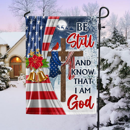 Jesus Christ Cross Christmas Flag Be Still &amp Know That I Am God Flag - Religious Christmas House Flags