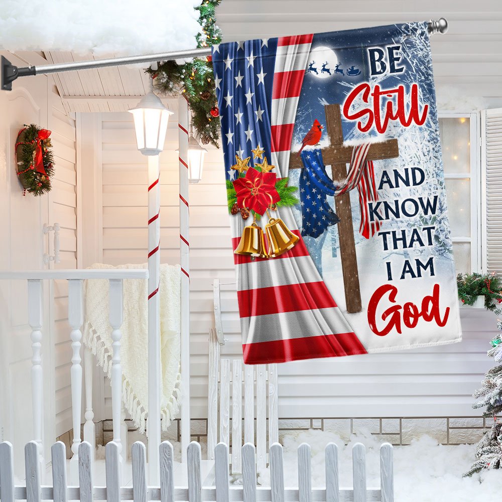 Jesus Christ Cross Christmas Flag Be Still &amp Know That I Am God Flag - Religious Christmas House Flags