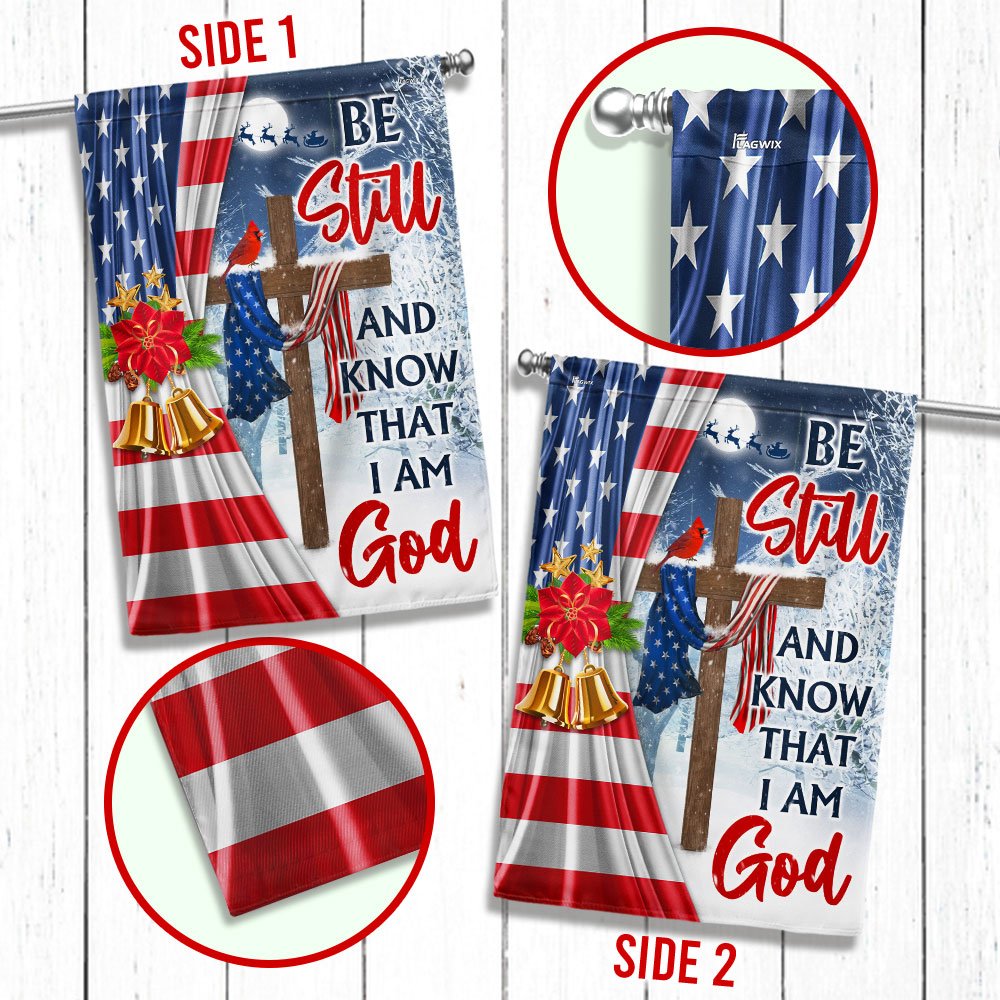 Jesus Christ Cross Christmas Flag Be Still &amp Know That I Am God Flag - Religious Christmas House Flags