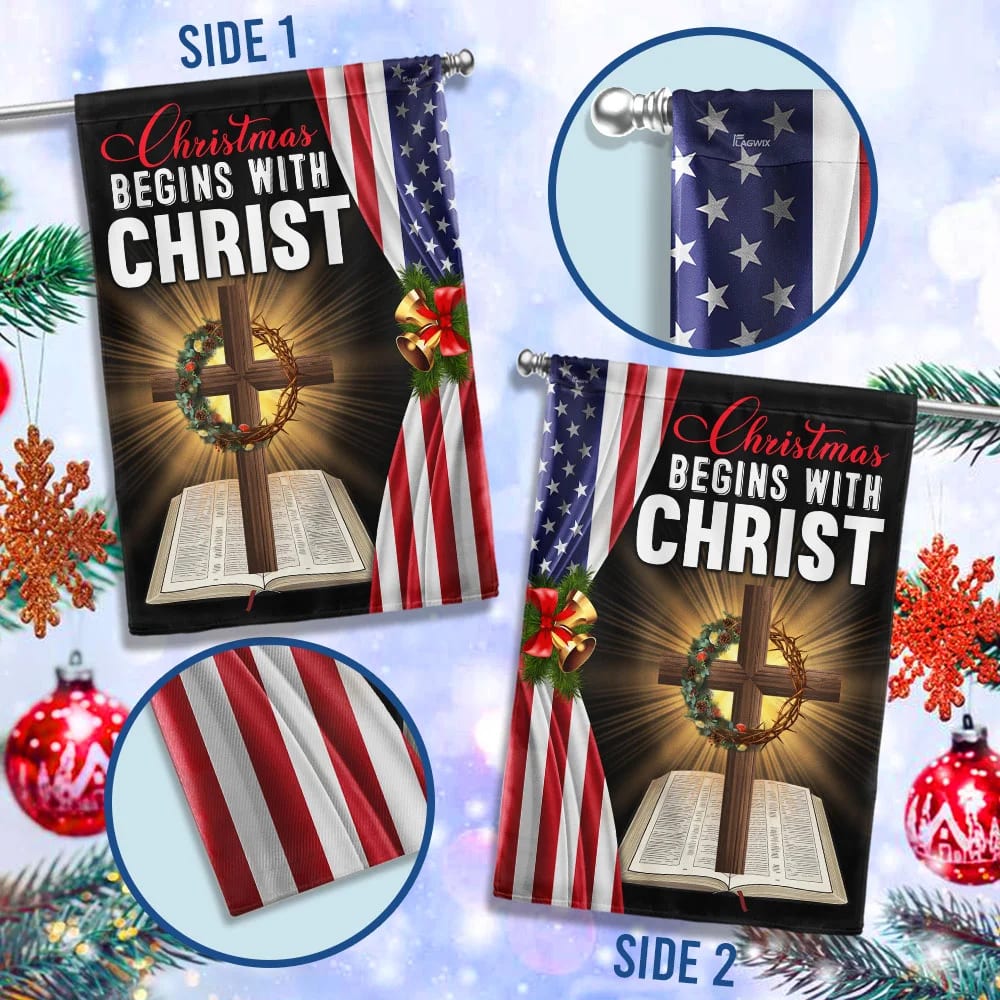 Jesus Christ Cross Flag Christmas Begins With Christ Flag - Christmas Garden Flag - Christmas House Flag - Christmas Outdoor Decoration