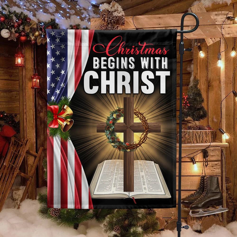 Jesus Christ Cross Flag Christmas Begins With Christ Flag - Christmas Garden Flag - Christmas House Flag - Christmas Outdoor Decoration
