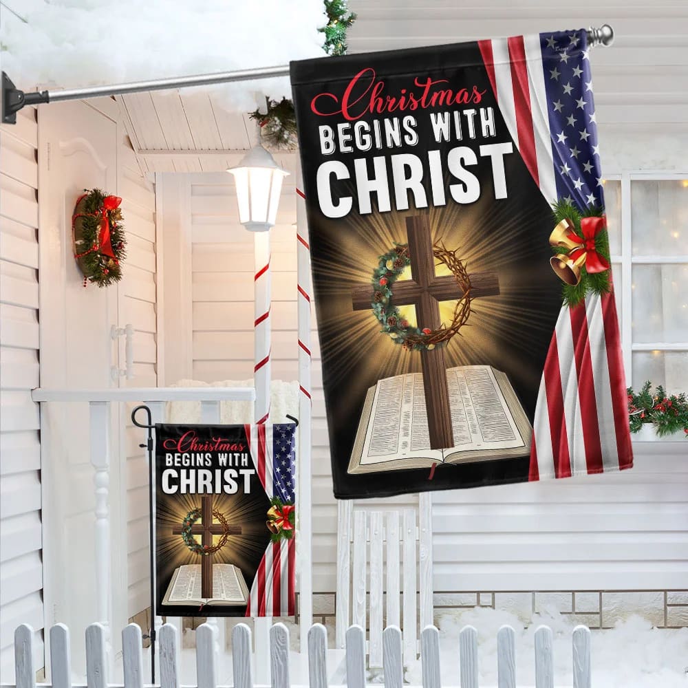 Jesus Christ Cross Flag Christmas Begins With Christ Flag - Christmas Garden Flag - Christmas House Flag - Christmas Outdoor Decoration