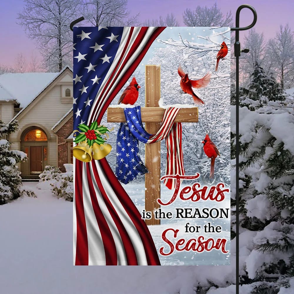 Jesus Christ Cross Flag  Jesus Is The Reason For Season Christmas Flag 1 - Christmas Garden Flag - Christmas House Flag - Christmas Outdoor Decoration