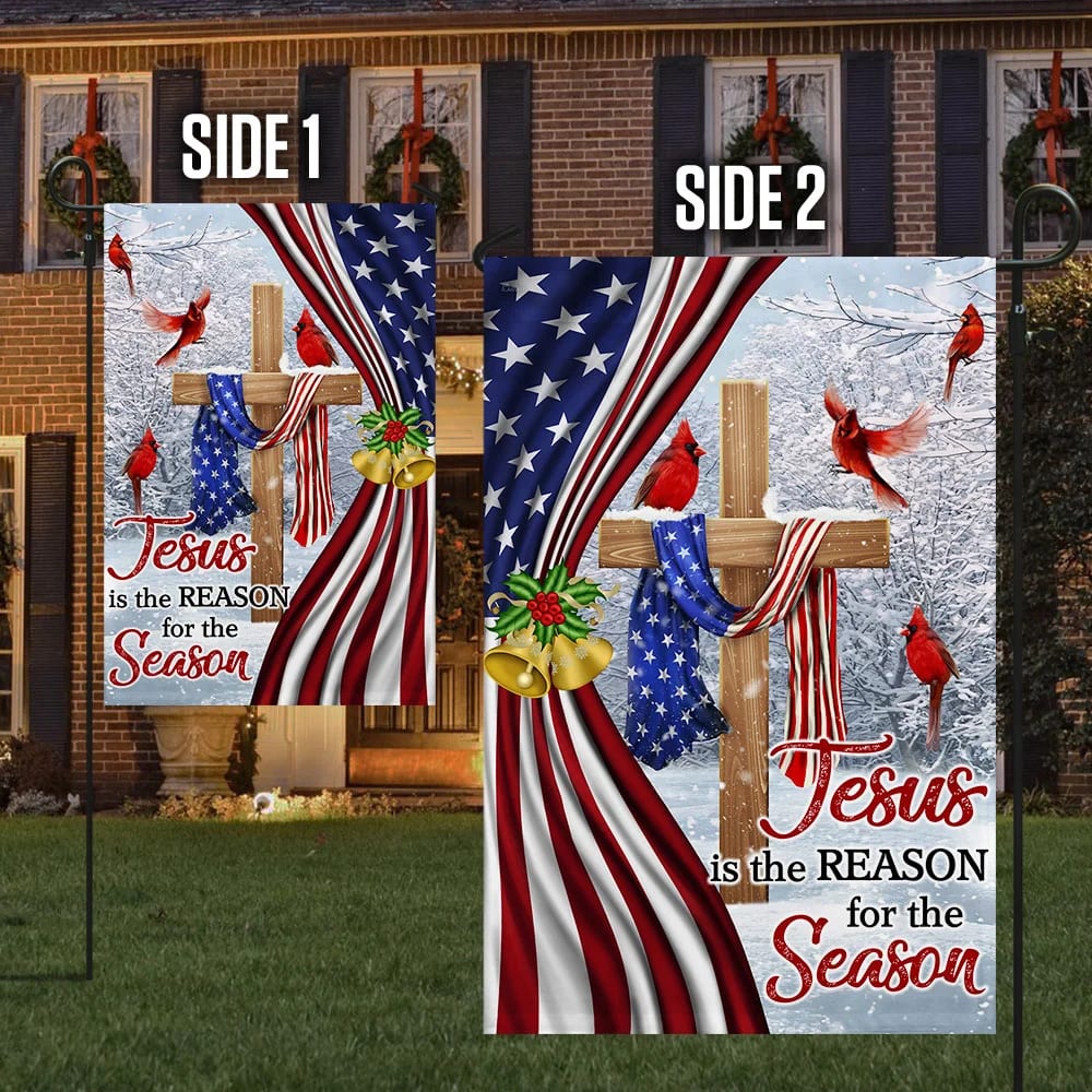 Jesus Christ Cross Flag  Jesus Is The Reason For Season Christmas Flag 1 - Christmas Garden Flag - Christmas House Flag - Christmas Outdoor Decoration