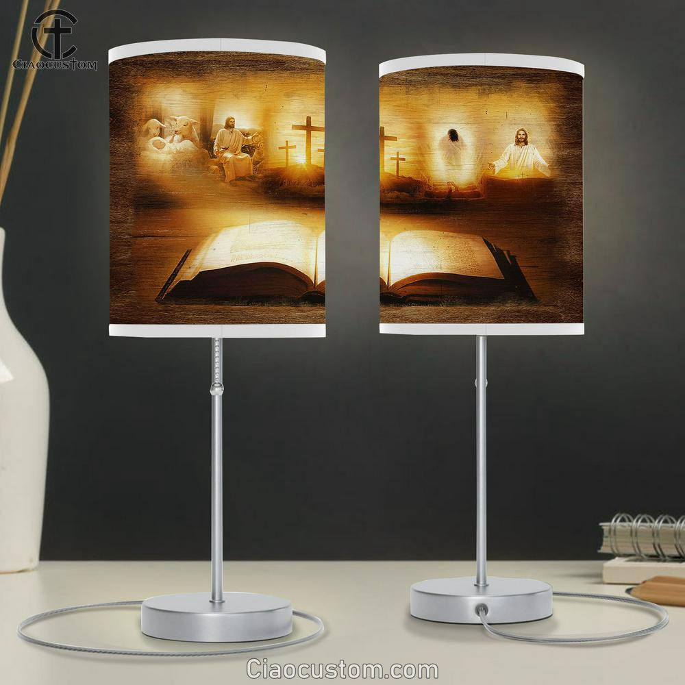 Jesus Christ Cross The Lamb Of God Light From Heaven Table Lamp For Bedroom - Bible Verse Table Lamp - Religious Room Decor