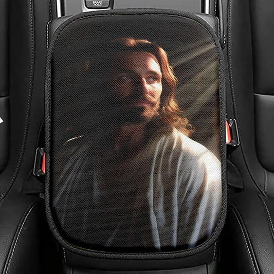 Jesus Christ Crown Of Thorns Seat Box Cover, Jesus Portrait Car Center Console Cover, Christian Car Interior Accessories