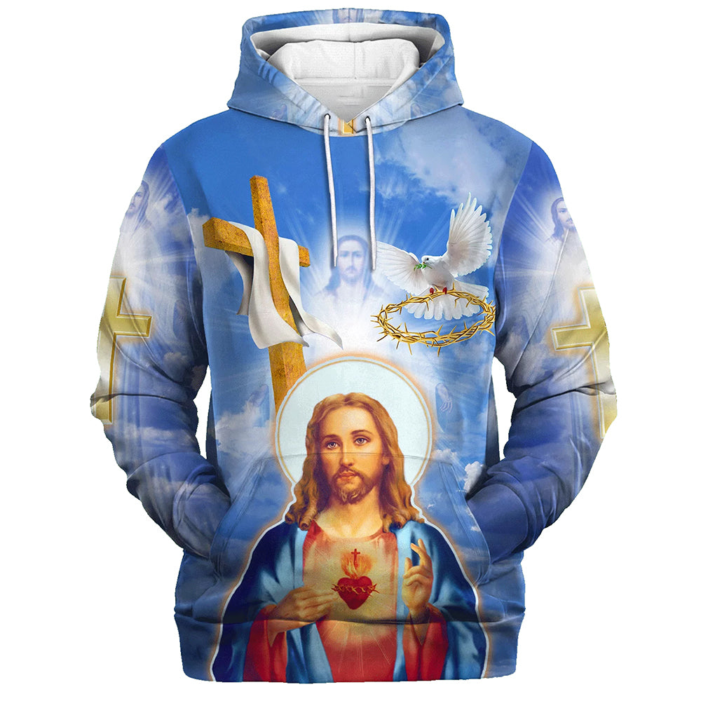 Jesus Christ Crown of Thorns and Dove Hoodies - Jesus Hoodie - Men & Women Christian Hoodie - 3D Printed Hoodie