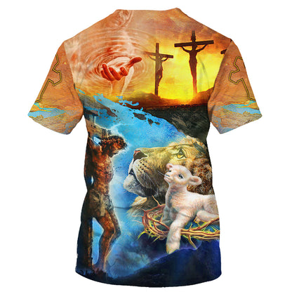 Jesus Christ Crucified Lion And The Lamb 3d T-Shirts - Christian Shirts For Men&Women