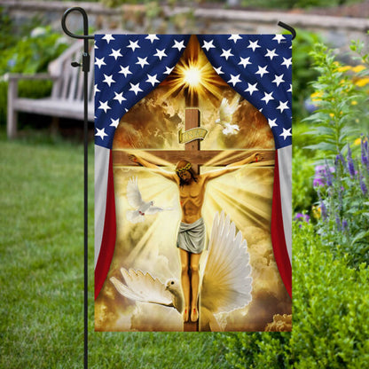 Jesus Christ Crucified On The Cross In American Flag - Outdoor Christian House Flag - Christian Garden Flags