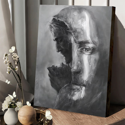 Jesus Christ Crying The Lords Prayer Canvas Pictures - Jesus Painting Canvas - Christian Canvas Wall Art