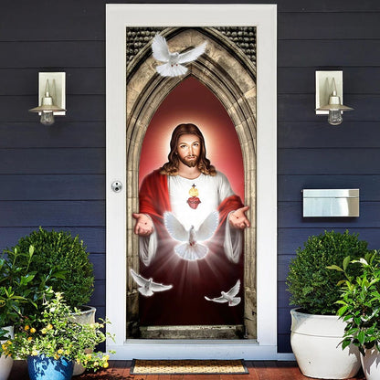 Jesus Christ Dove Holy Spirit Door Cover - Religious Door Decorations - Christian Home Decor