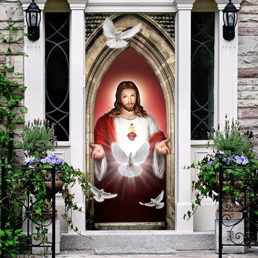 Jesus Christ Dove Holy Spirit Door Cover - Religious Door Decorations - Christian Home Decor