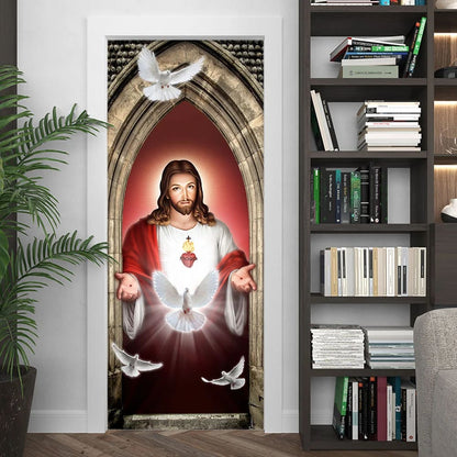 Jesus Christ Dove Holy Spirit Door Cover - Religious Door Decorations - Christian Home Decor