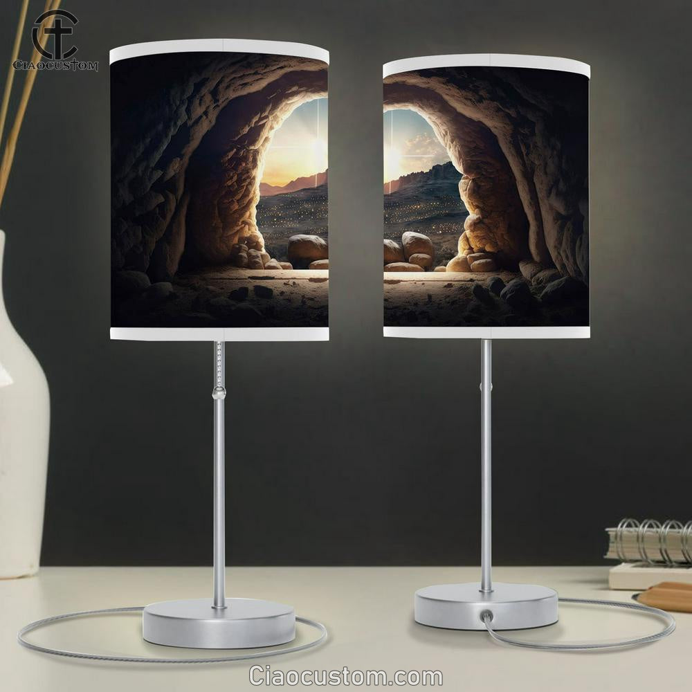Jesus Christ Easter Empty Tomb Resurrection Table Lamp Pictures - Faith Art - Christian Table Lamp For Bedroom Decor