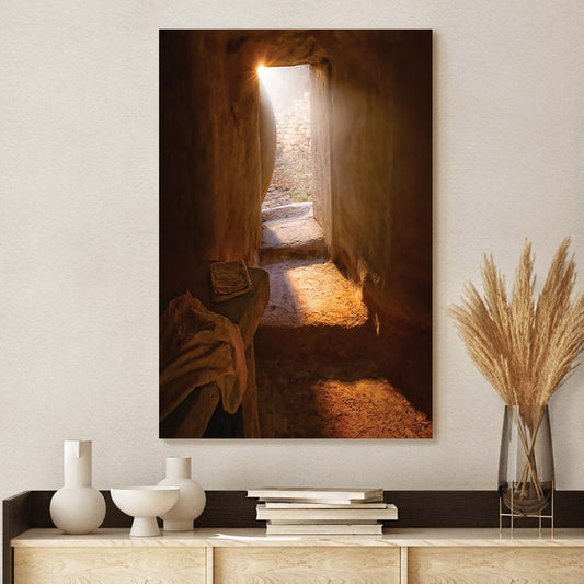 Jesus Christ Empty Tomb Canvas Wall Art - Easter Canvas Painting - Religious Easter Decorations