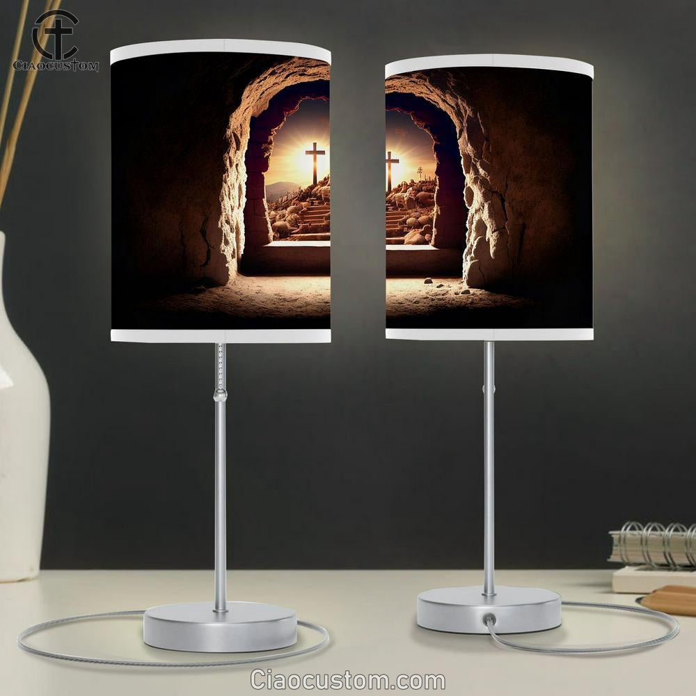 Jesus Christ Empty Tomb Cross Table Lamp Pictures - Faith Art - Christian Table Lamp For Bedroom Decor