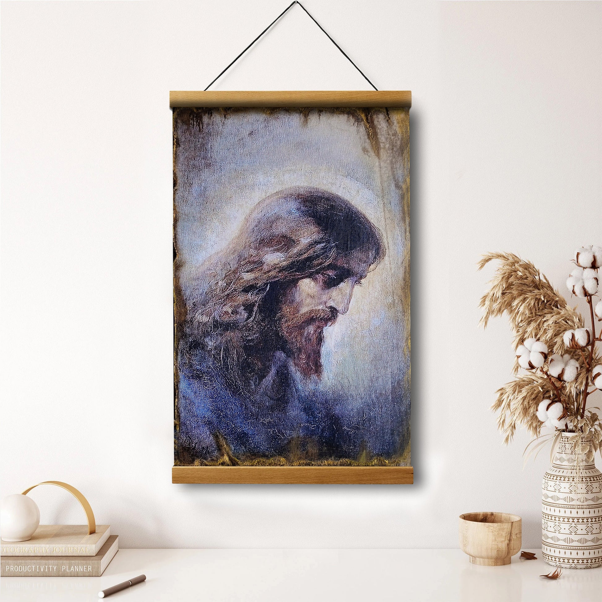 Jesus Christ Face Portrait Hanging Canvas Wall Art - Jesus Portrait Picture - Religious Gift - Christian Wall Art Decor