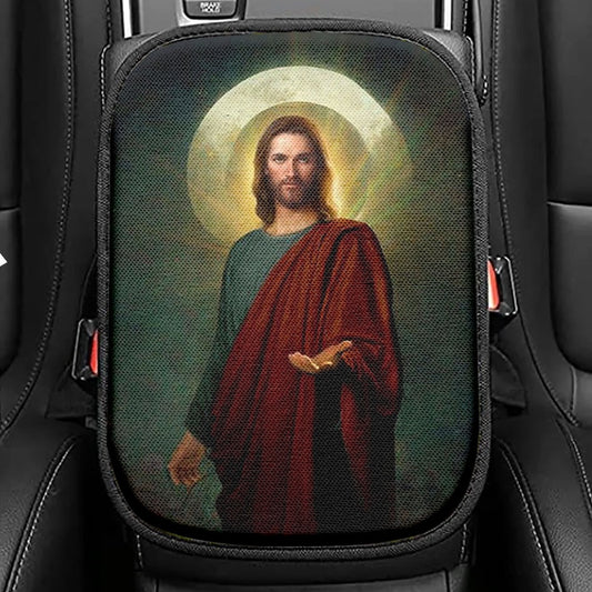 Jesus Christ Facing Forward And Looking Straight Ah Seat Box Cover, Jesus Car Center Console Cover, Christian Car Interior Accessories
