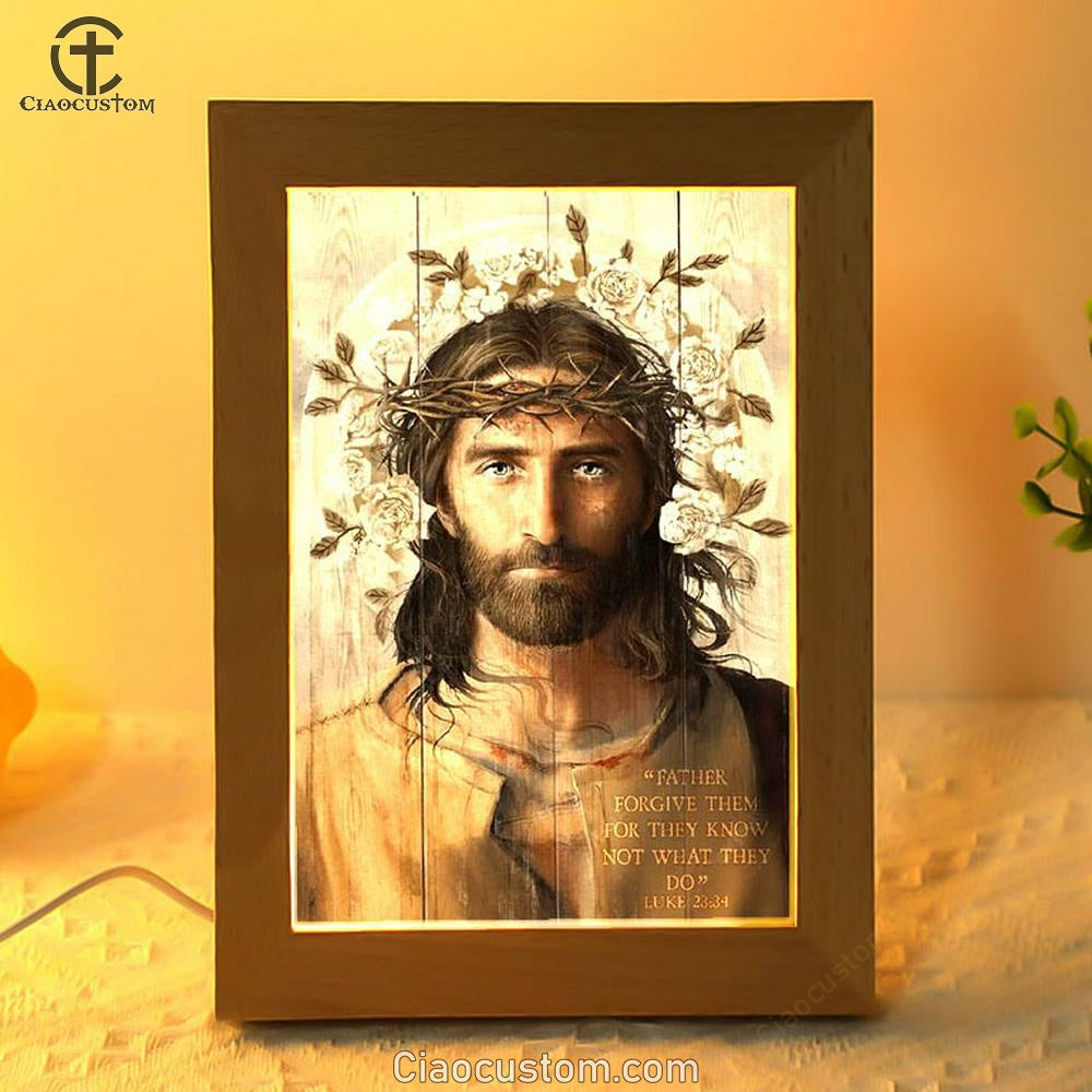 Jesus Christ Father Forgive Them Thorn Crown Frame Lamp