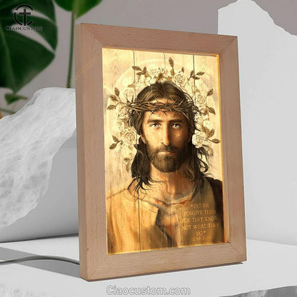 Jesus Christ Father Forgive Them Thorn Crown Frame Lamp