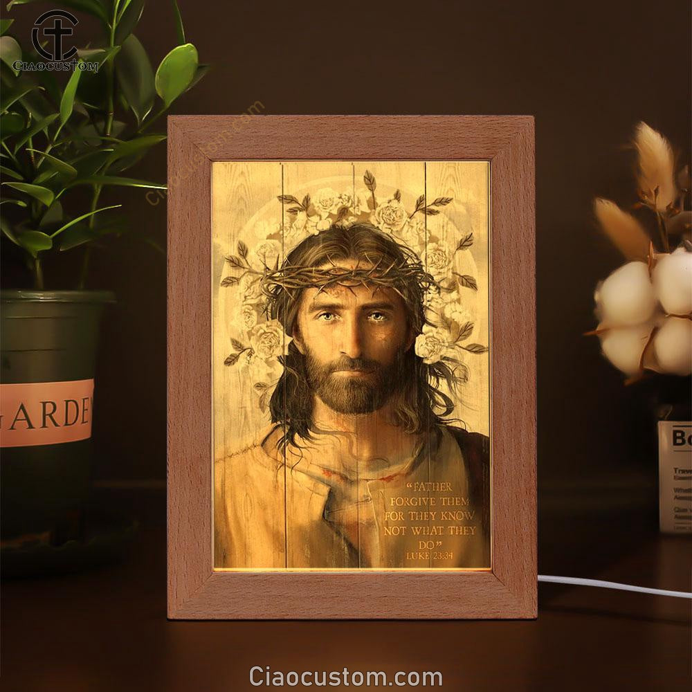 Jesus Christ Father Forgive Them Thorn Crown Frame Lamp